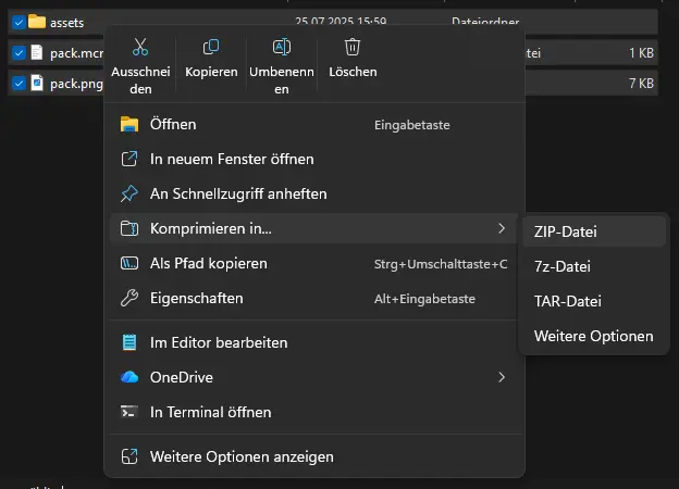Korrektes Archivieren des Resource-Packs
